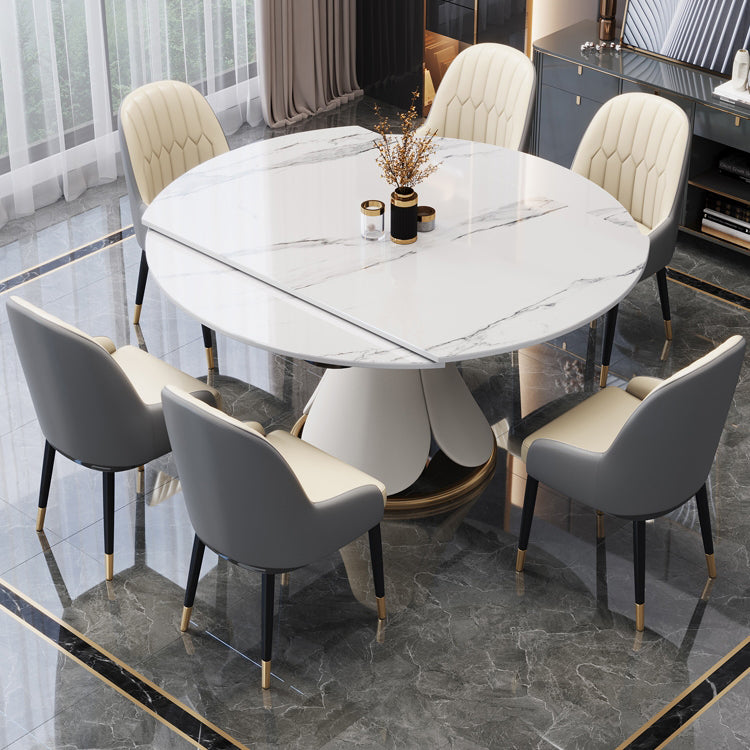 Nordic Round Sintered Stone Dining Table of 5/7 with Metal Base Foldable Dining Set for Restaurant