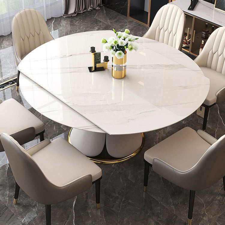 Nordic Round Sintered Stone Dining Table of 5/7 with Metal Base Foldable Dining Set for Restaurant