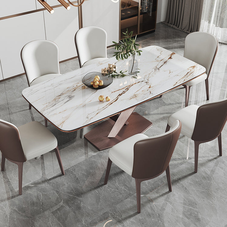 Minimalist Rectangle Sintered Stone Dining Table of 5/7 with Pedestal Base Dining Set for Restaurant
