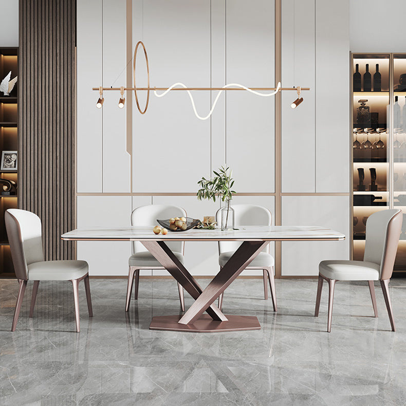 Minimalist Rectangle Sintered Stone Dining Table of 5/7 with Pedestal Base Dining Set for Restaurant