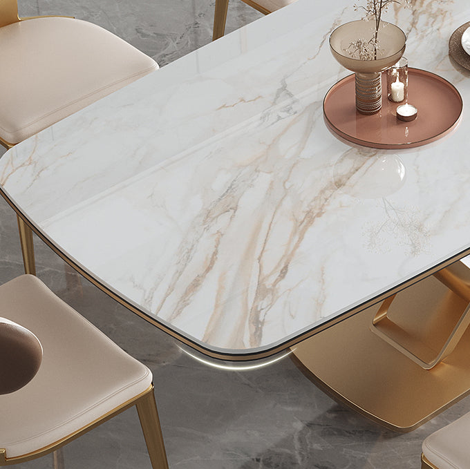Dining Room Set Modern Sintered Stone Table with Gold Metal Base Rectangle Dining Set for Restaurant