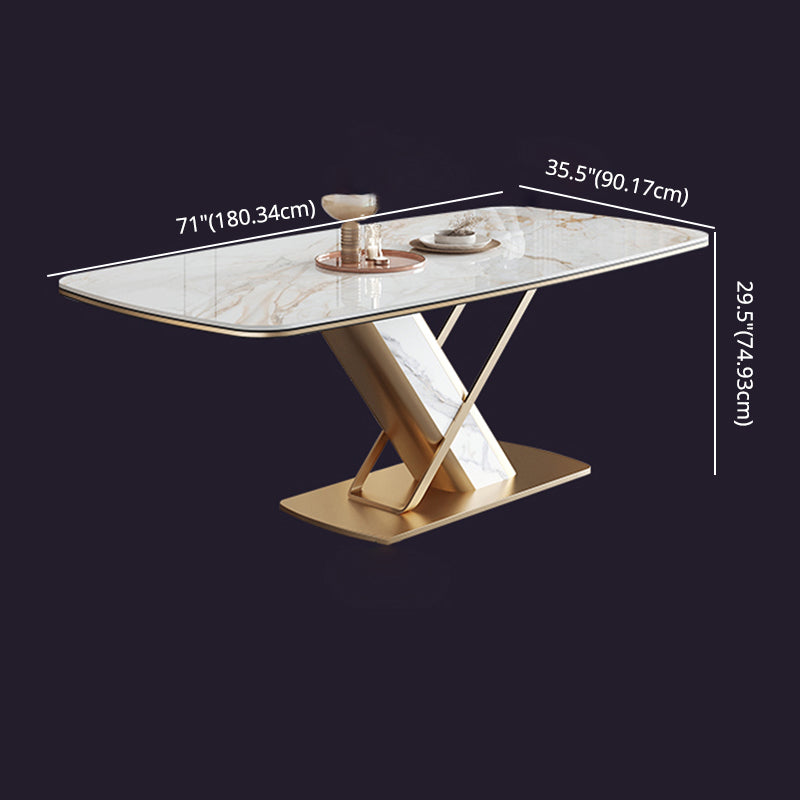 Dining Room Set Modern Sintered Stone Table with Gold Metal Base Rectangle Dining Set for Restaurant