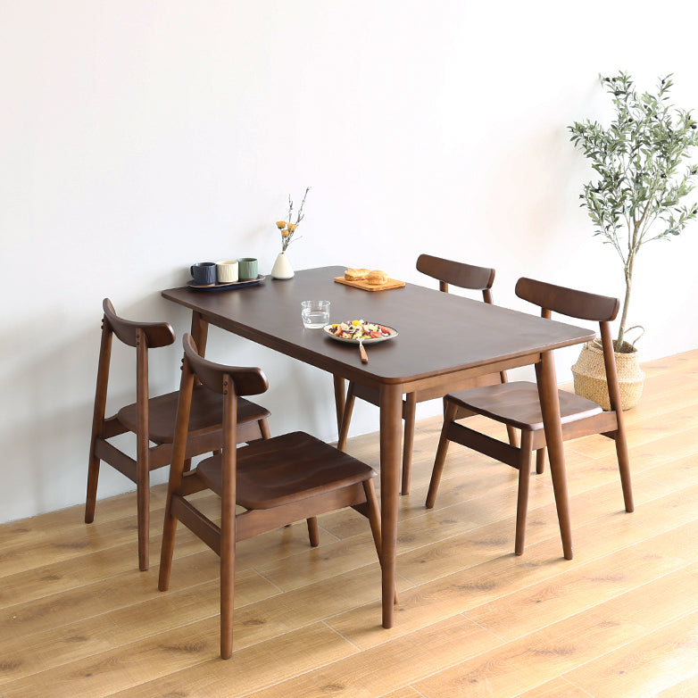Minimalist Standard Khaki Dining Set Rectangle Shape Solid Wood Dining Set with 4 Legs Base