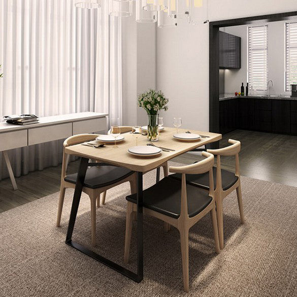 Contemporary Solid Wood Rectangle Shape Dining Set Kitchen Standard Dining Set with Double Pedestal