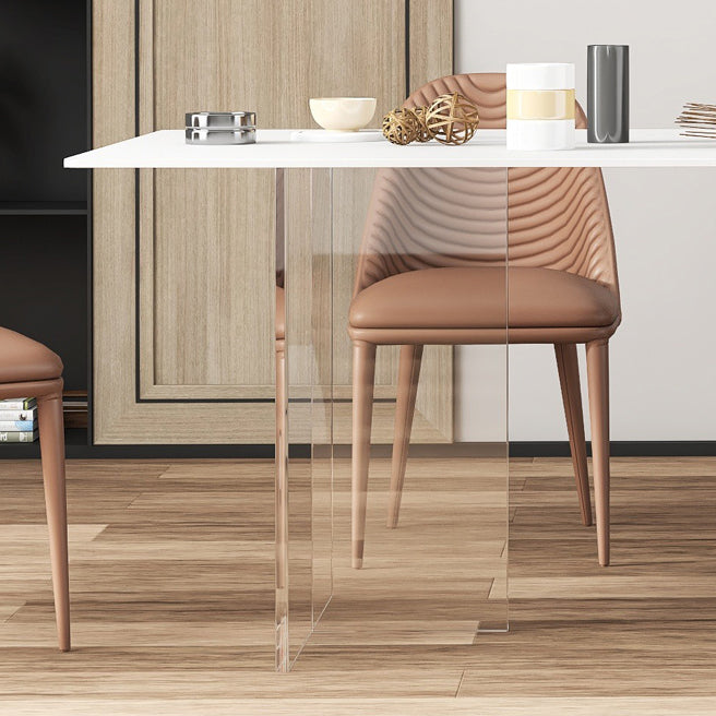 Minimalist Rectangle Shape White Dining Set Sintered Stone Kitchen Dining Set with Double Pedestal