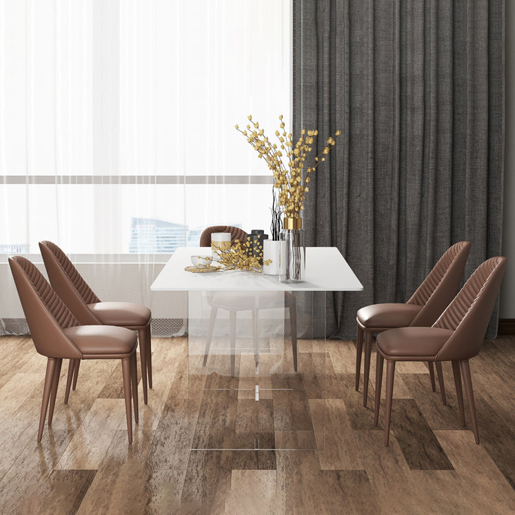 Minimalist Rectangle Shape White Dining Set Sintered Stone Kitchen Dining Set with Double Pedestal