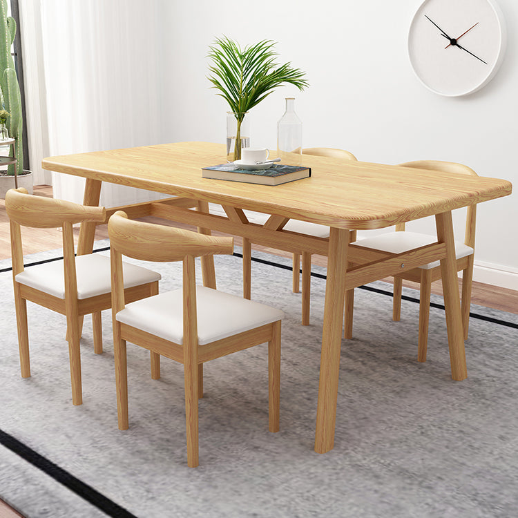 Modern Fixed Solid Wood Dining Room Table with 4 Wood Legs Kitchen Dining Set