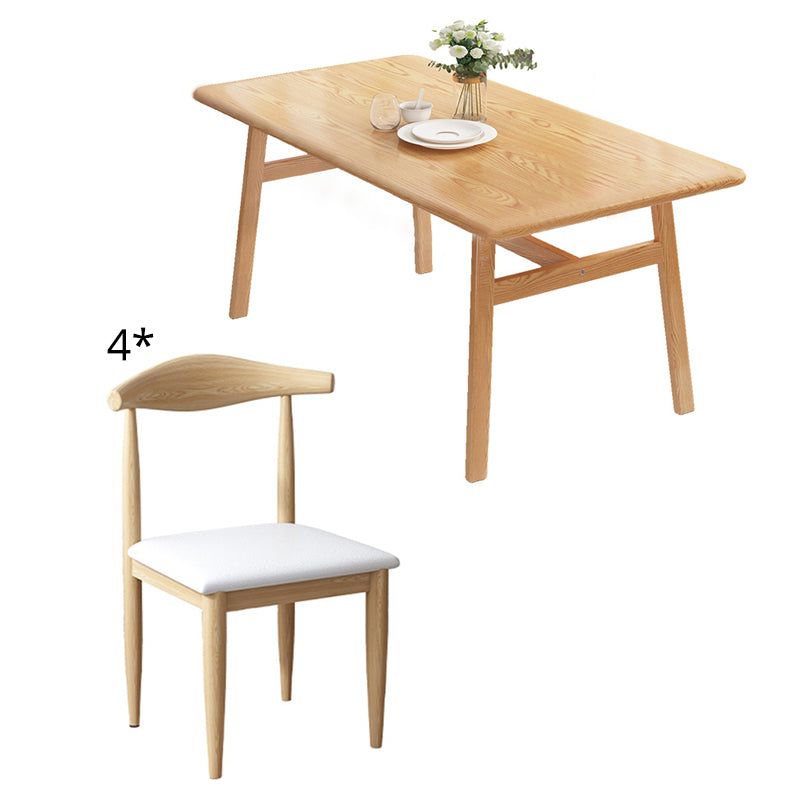 Contemporary Fixed Solid Wood Dining Room Table with 4 Solid Wood Legs Kitchen Dining Set