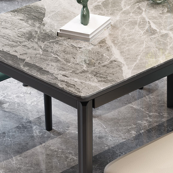 Fixed Minimalist Sintered Stone Top Kitchen Table Set of 4 Black Legs for Dining Room