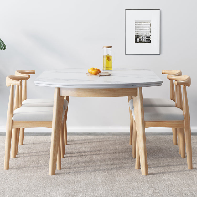 Modern Sintered Stone Dining Room Set with Round Table and Wooden Base Dining Table Furniture