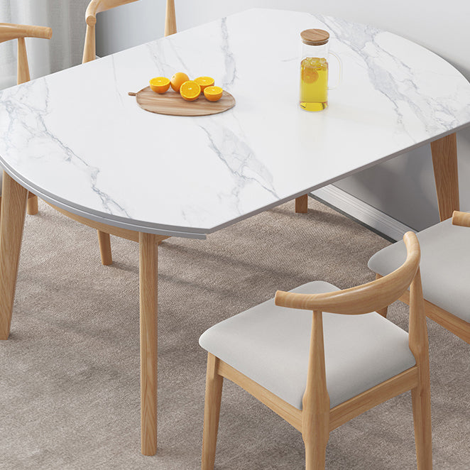 Modern Sintered Stone Dining Room Set with Round Table and Wooden Base Dining Table Furniture