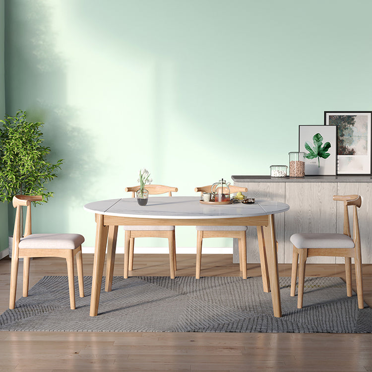 Modern Sintered Stone Dining Room Set with Round Table and Wooden Base Dining Table Furniture