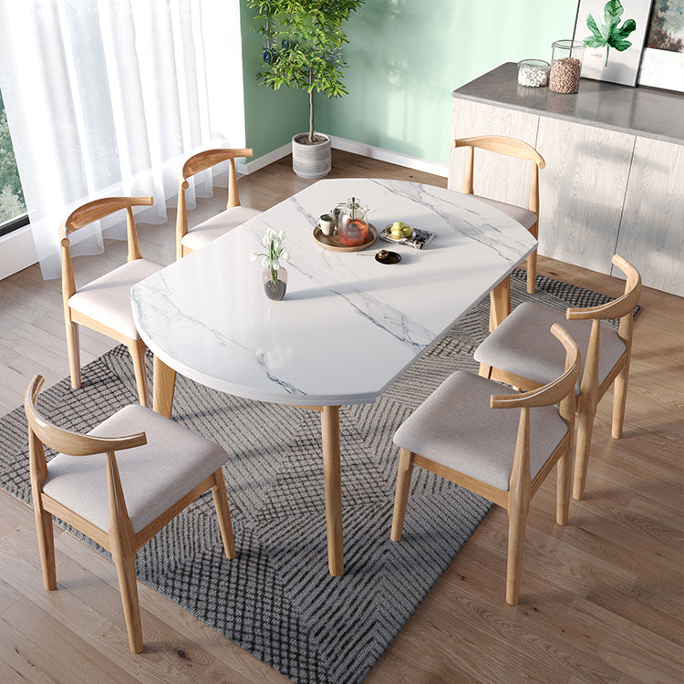 Modern Sintered Stone Dining Room Set with Round Table and Wooden Base Dining Table Furniture