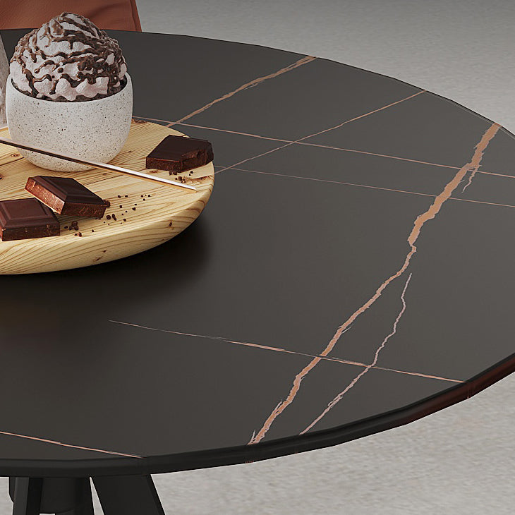 Modern Style Sintered Stone Black Dining Room Set with Round Table Formal Dining Table Furniture
