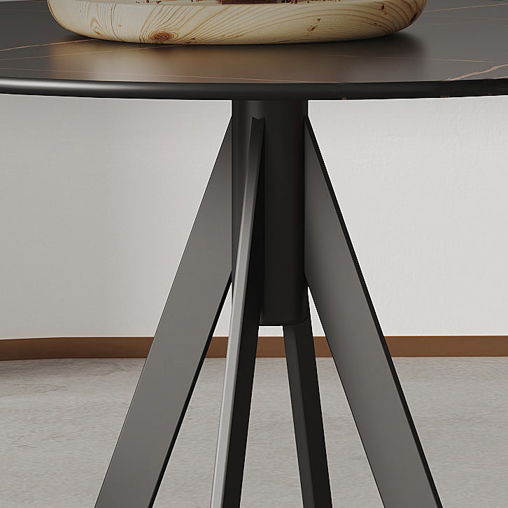 Modern Style Sintered Stone Black Dining Room Set with Round Table Formal Dining Table Furniture