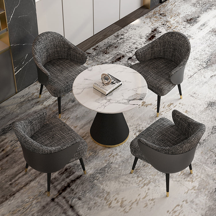 Glam Sintered Stone Dining Room Set with Round Table and Black Leg Dining Table Furniture