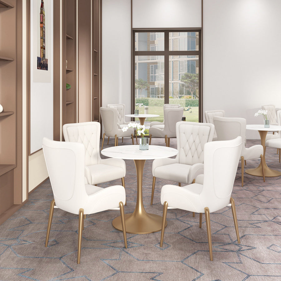 Glam Style Sintered Stone Dining Room Set Standard Height with Gold Base Dining Set
