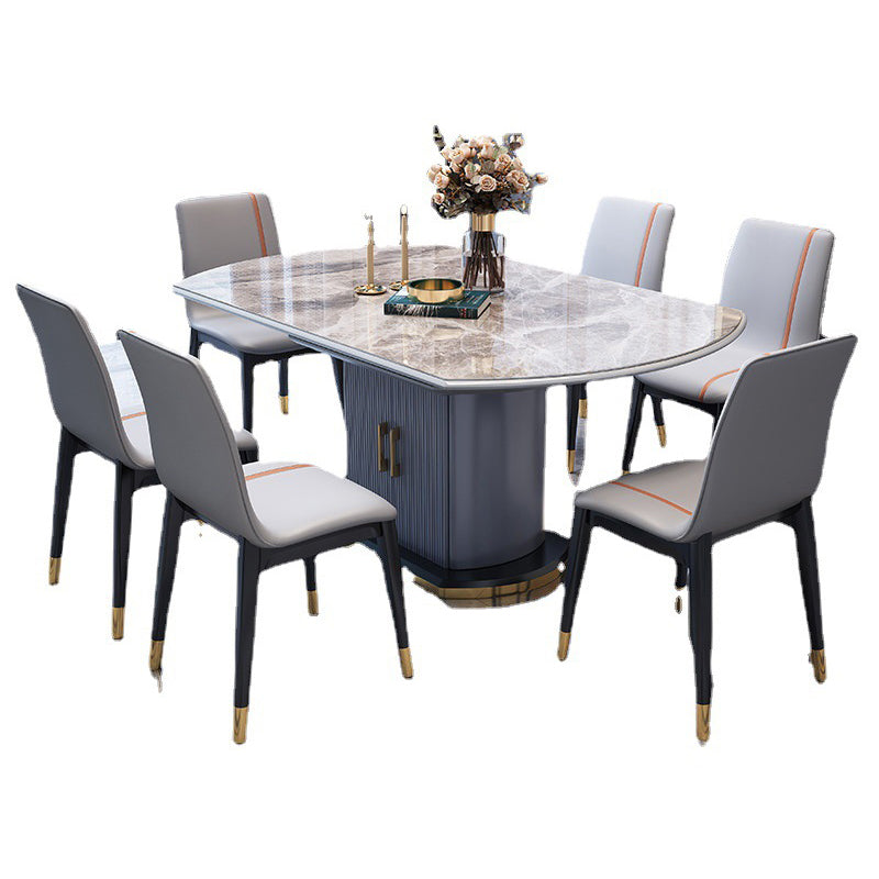 Foldable Modern Sintered Stone Dining Room Set with Round Top and Pedestal Base Furniture