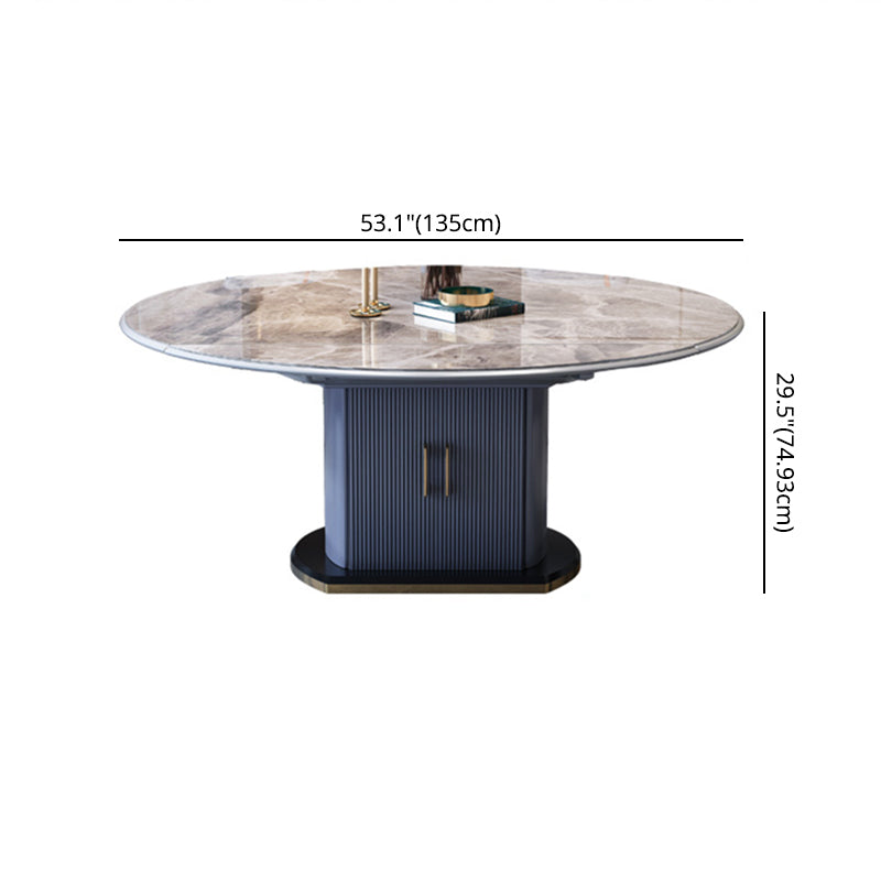 Foldable Modern Sintered Stone Dining Room Set with Round Top and Pedestal Base Furniture