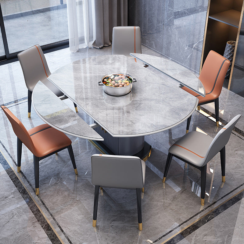 Foldable Modern Sintered Stone Dining Room Set with Round Top and Pedestal Base Furniture