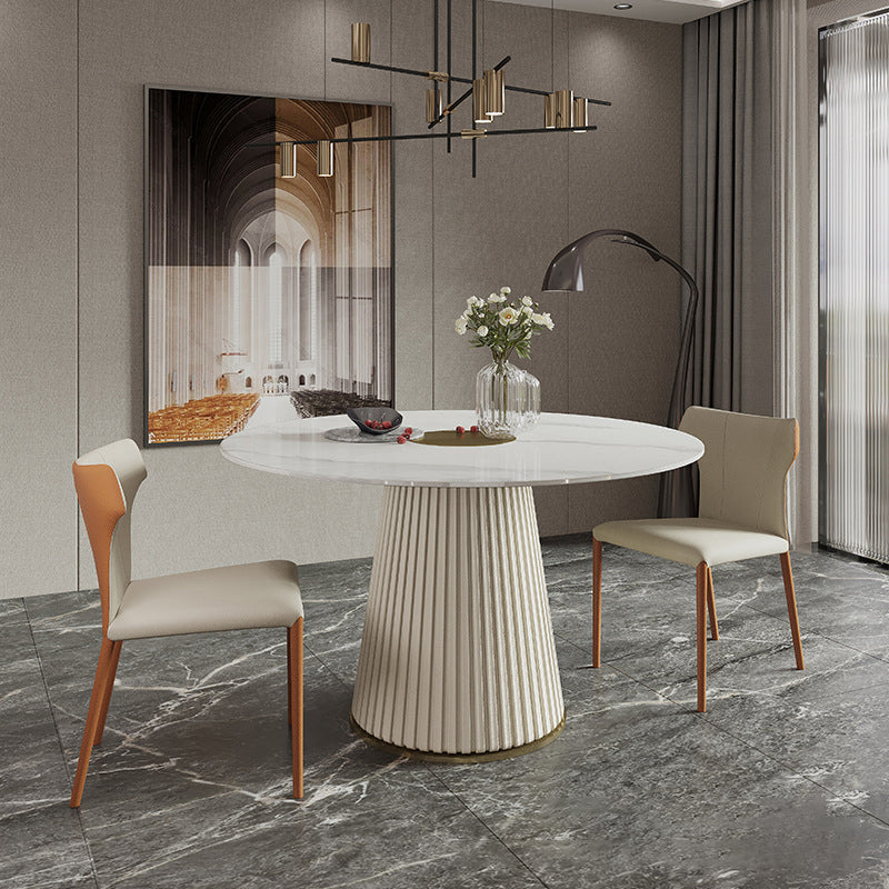 Modern Dining Room Set Standard Height with Sintered Stone Top and Pedestal Base Table Set