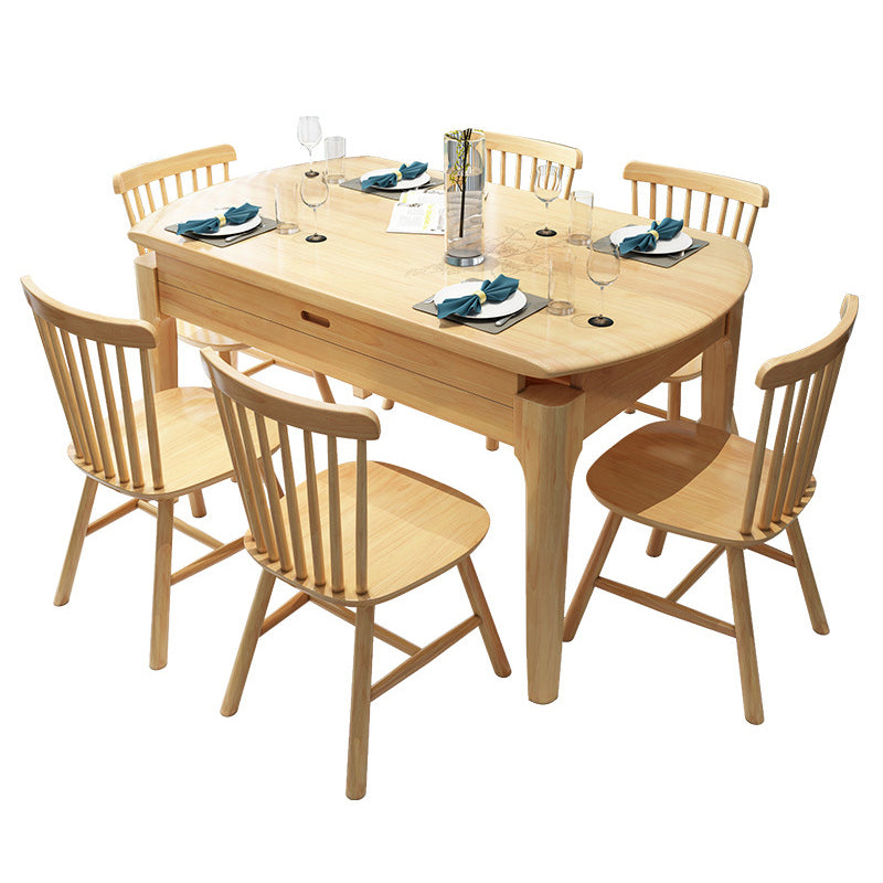 Minimalist Solid Wood Dining Room Set with Round Top and 4 Legs Base Formal Table Set