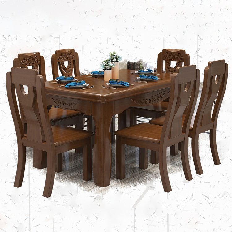 Traditional Style Rectangular Dining RoomTable Set for 6 with Parson Chairs Walnut Dining Set