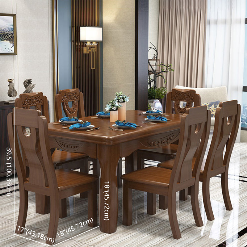 Traditional Style Rectangular Dining RoomTable Set for 6 with Parson Chairs Walnut Dining Set