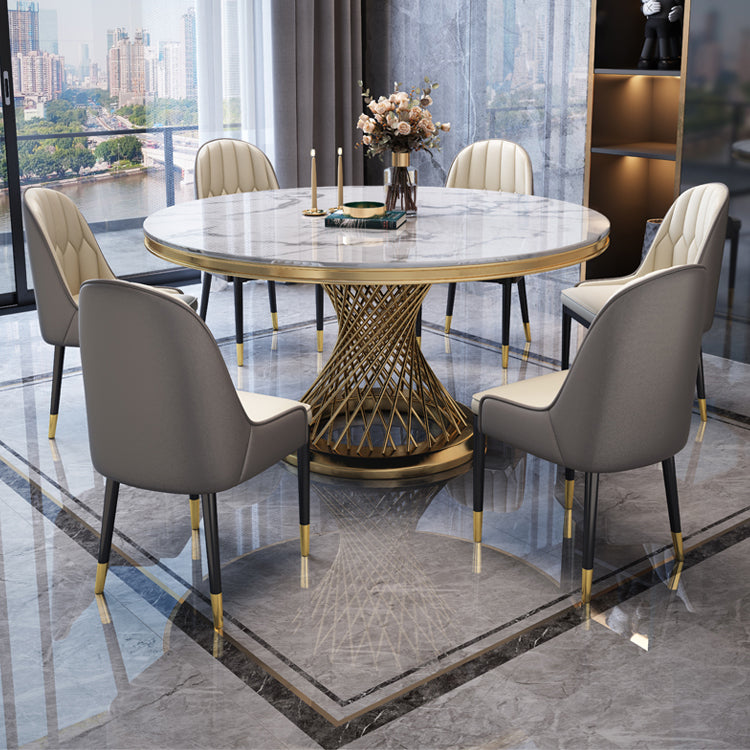 Round Modern Marble Dining Room Set Dining Furniture Set with Metallic Base