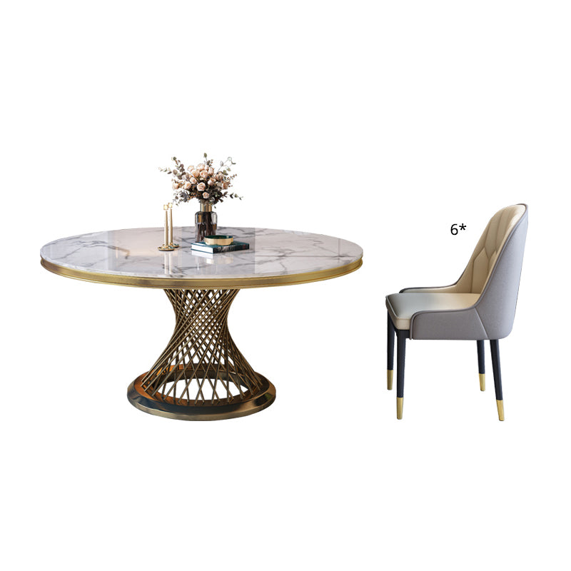 Round Modern Marble Dining Room Set Dining Furniture Set with Metallic Base