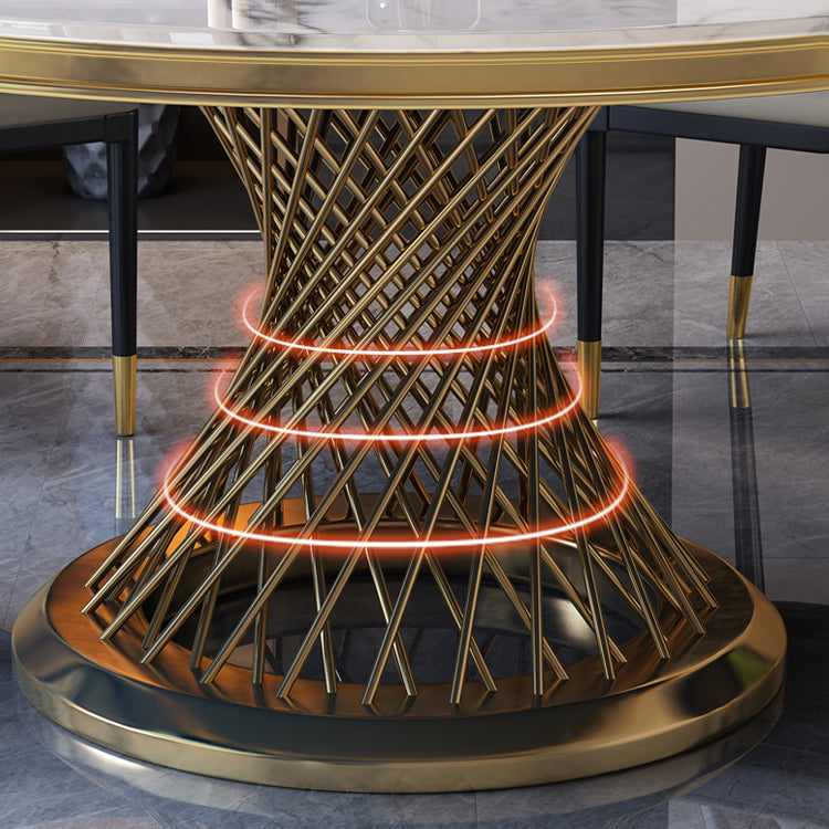 Round Modern Marble Dining Room Set Dining Furniture Set with Metallic Base