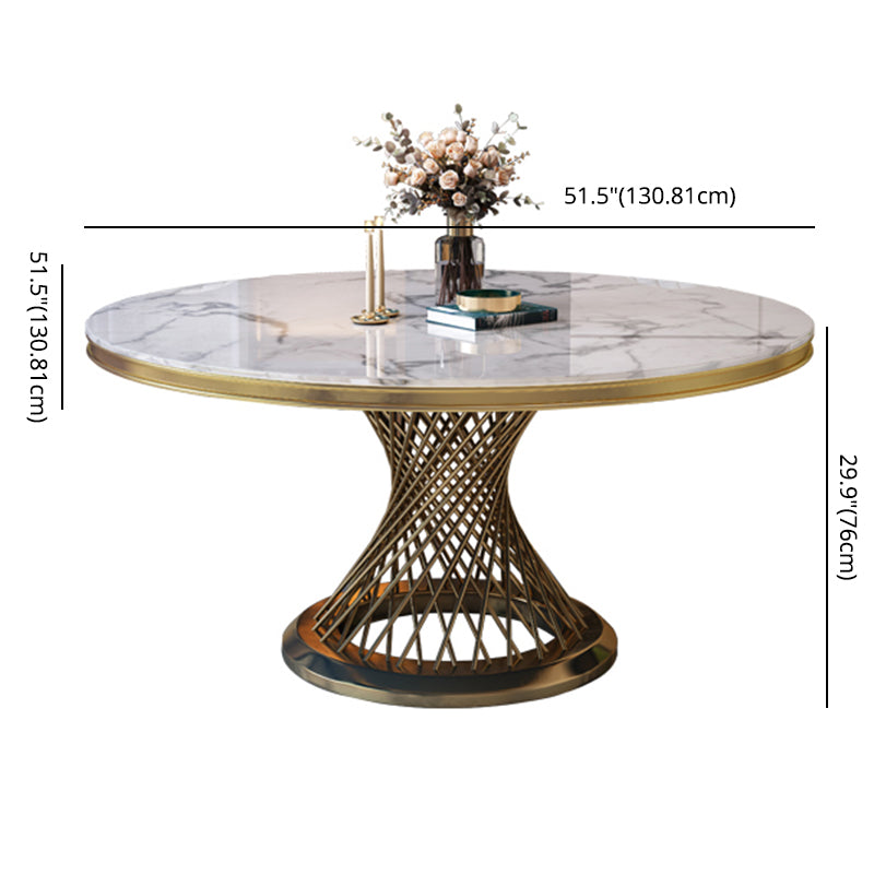 Round Modern Marble Dining Room Set Dining Furniture Set with Metallic Base