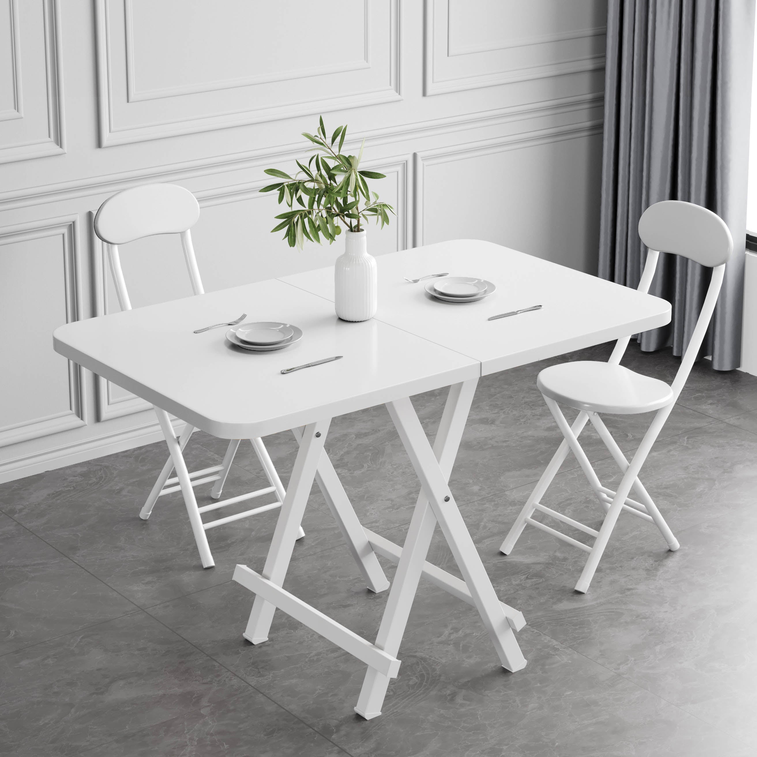 Modern Style Wooden Dining Room Set with Round Table Space-Saving Design Dining Table Furniture