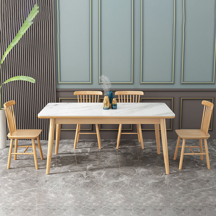 Modern Sintered Stone Dining Room Set with Rectangle Table and Wooden Base Dining Table Furniture