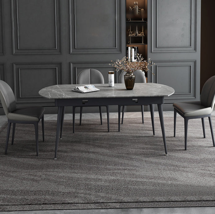 Extendable Modern Dining Room Set with Sintered Stone Top and Black Leg Formal Table Set