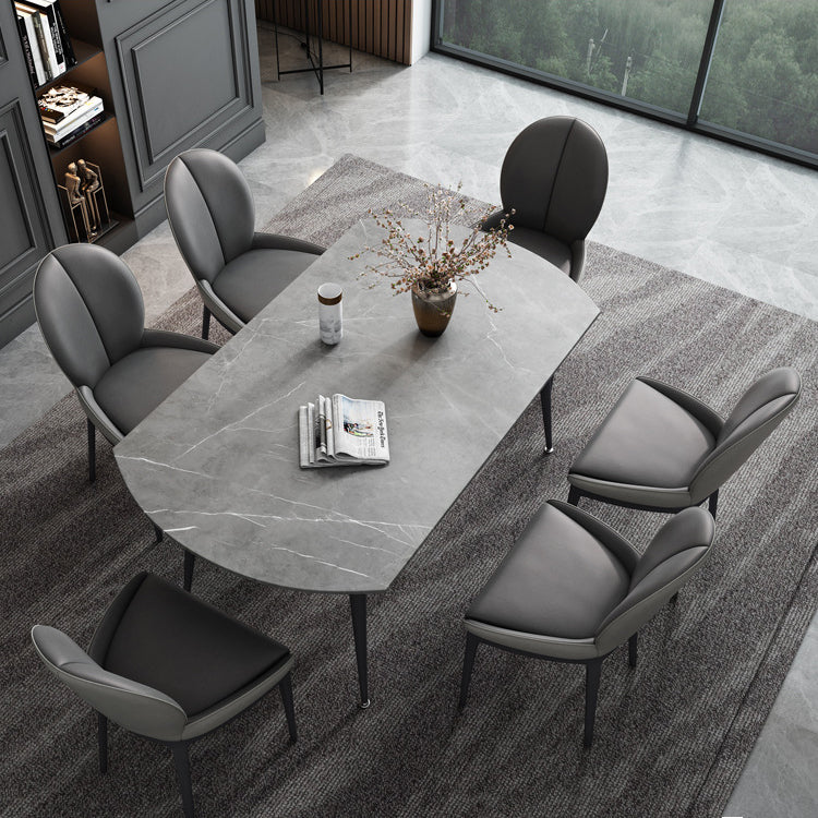 Extendable Modern Dining Room Set with Sintered Stone Top and Black Leg Formal Table Set