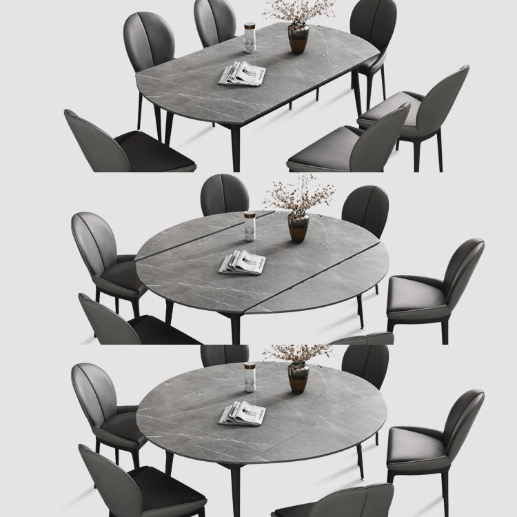 Extendable Modern Dining Room Set with Sintered Stone Top and Black Leg Formal Table Set