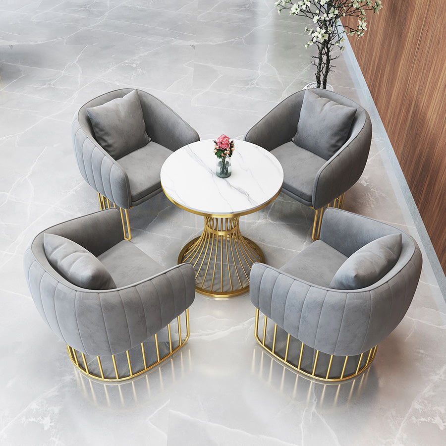 Sintered Stone Scandinavian Dining Room Table Set with Round Table and Metal Base Dinette Set