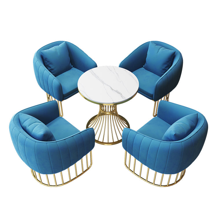 Sintered Stone Scandinavian Dining Room Table Set with Round Table and Metal Base Dinette Set