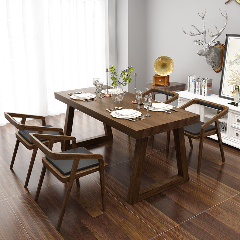 Fixed Solid Wood Top Kitchen Table Set with Double Pedestal Base Dining Table Sets for Home