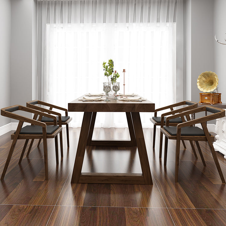 Fixed Solid Wood Top Kitchen Table Set with Double Pedestal Base Dining Table Sets for Home