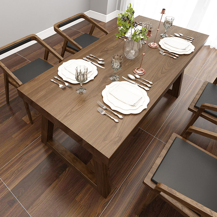 Fixed Solid Wood Top Kitchen Table Set with Double Pedestal Base Dining Table Sets for Home
