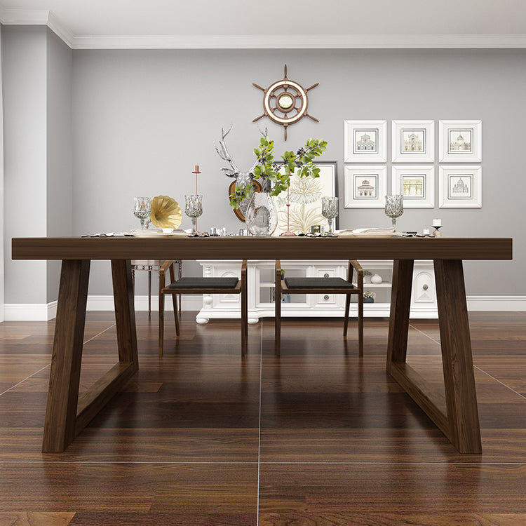 Fixed Solid Wood Top Kitchen Table Set with Double Pedestal Base Dining Table Sets for Home