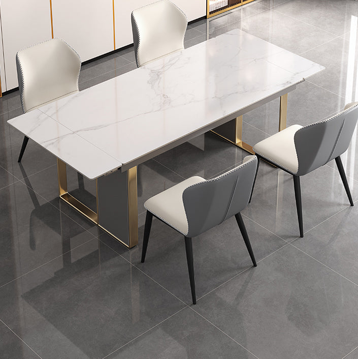 Scandinavian Sintered Stone Dining Room Set with Rectangle Table and Self-StoringLeaf Dining Set