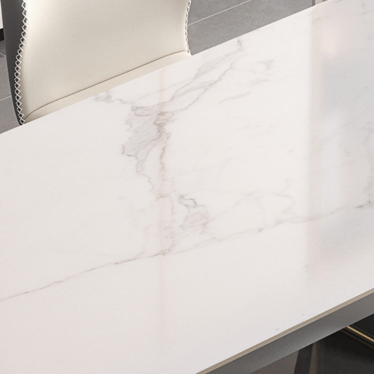 Scandinavian Sintered Stone Dining Room Set with Rectangle Table and Self-StoringLeaf Dining Set