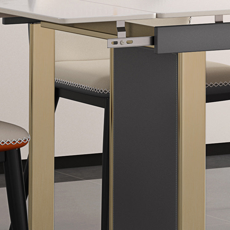 Scandinavian Sintered Stone Dining Room Set with Rectangle Table and Self-StoringLeaf Dining Set