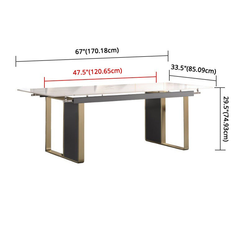 Scandinavian Sintered Stone Dining Room Set with Rectangle Table and Self-StoringLeaf Dining Set