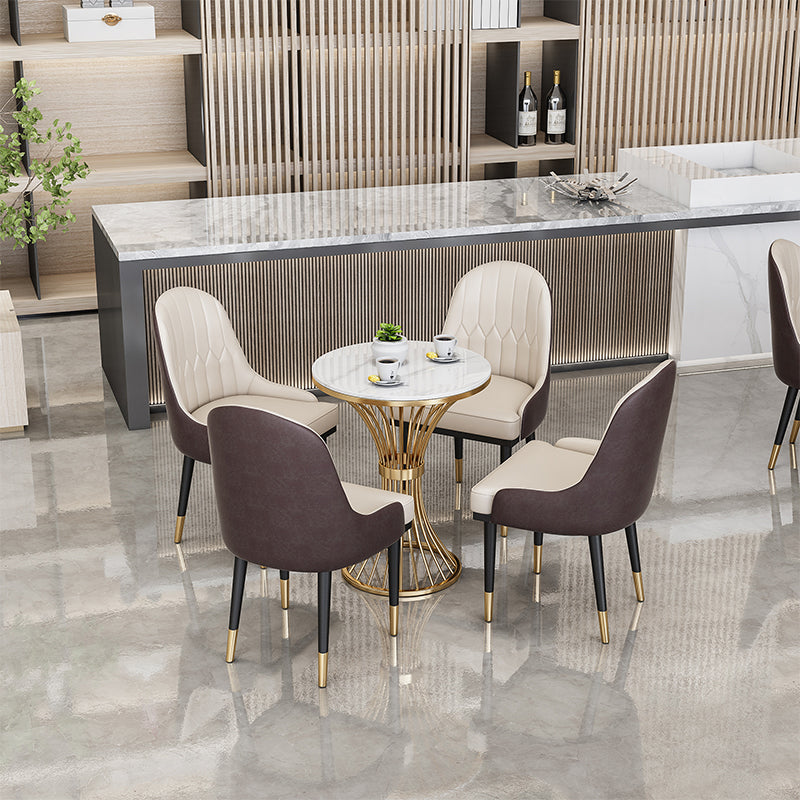 Round Scandinavian Style Dining Room Set Sintered Stone Dining Furniture Set with Metallic Base