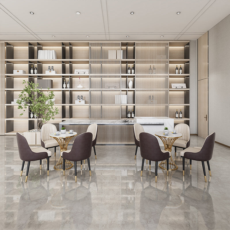 Round Scandinavian Style Dining Room Set Sintered Stone Dining Furniture Set with Metallic Base