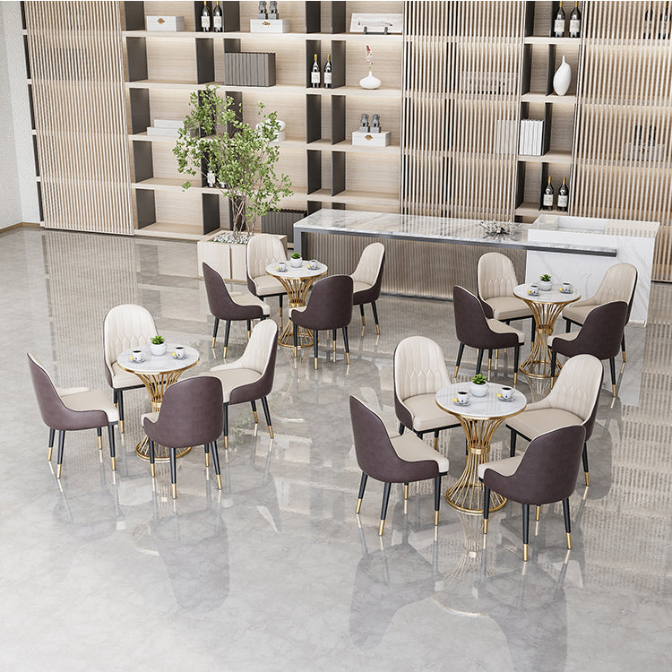Round Scandinavian Style Dining Room Set Sintered Stone Dining Furniture Set with Metallic Base